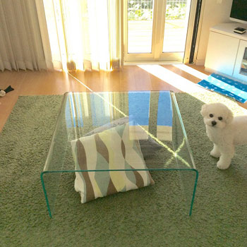 ガラスだけでつくられたリビングテーブル／エイブル